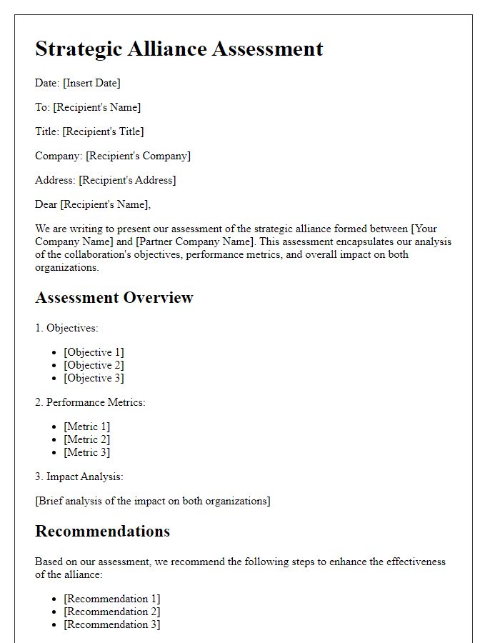 Letter template of strategic alliance assessment.