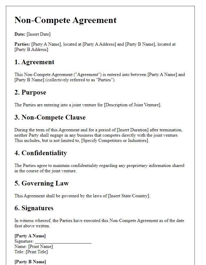 Letter template of Non-Compete Agreement for Joint Ventures