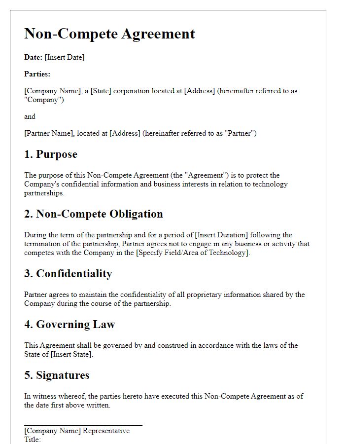 Letter template of Non-Compete Agreement for Technology Partnerships