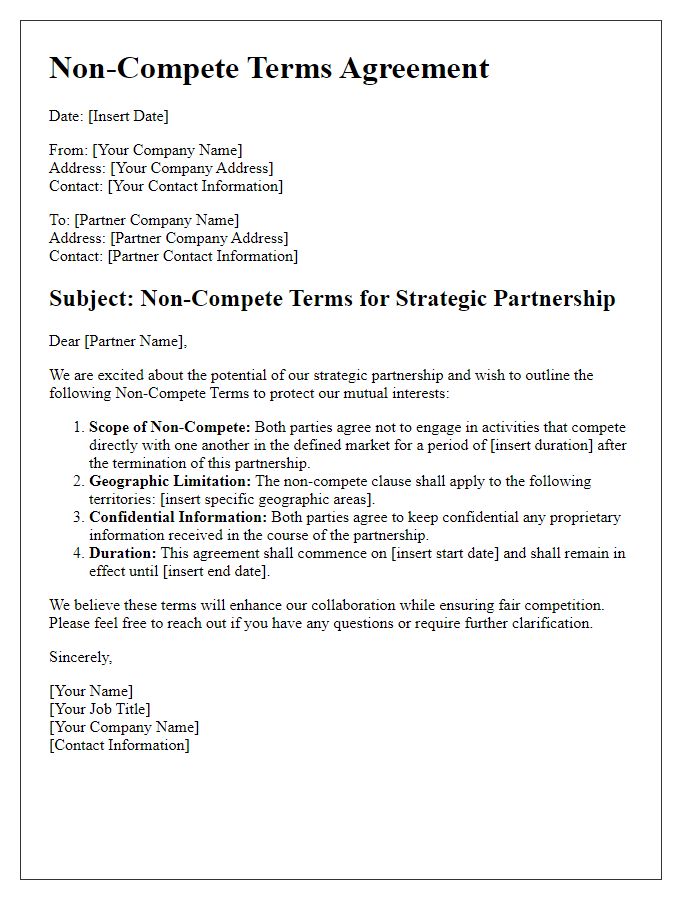 Letter template of Non-Compete Terms for Strategic Partnership