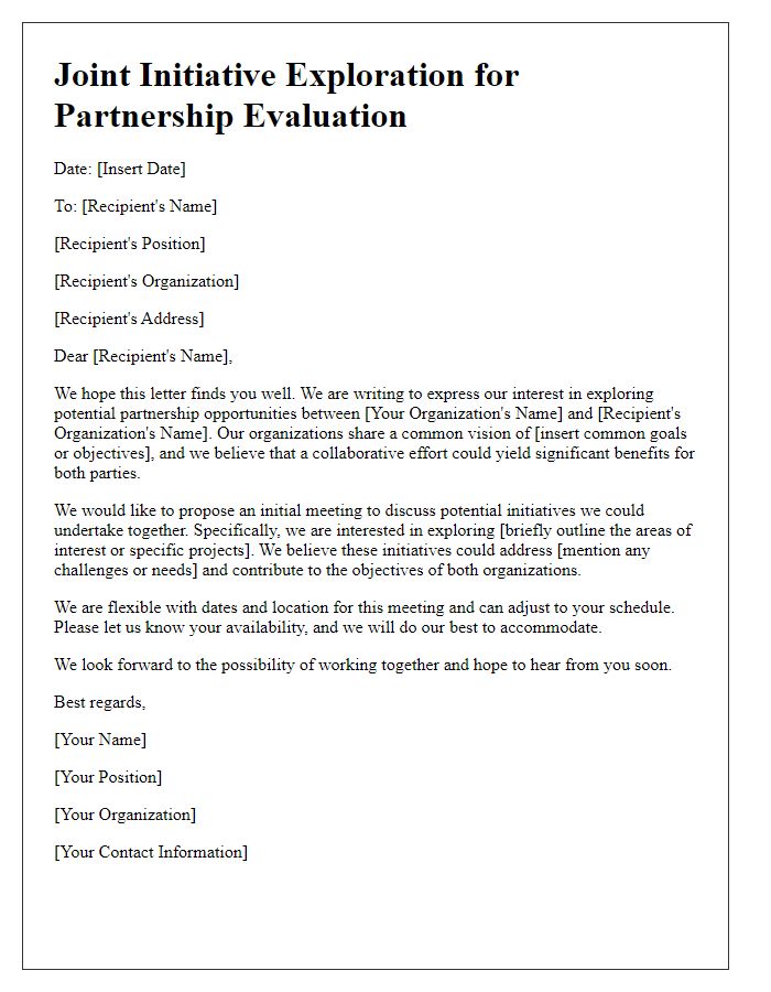 Letter template of joint initiative exploration for partnership evaluation