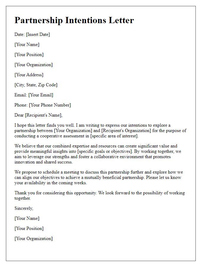 Letter template of partnership intentions for cooperative assessment