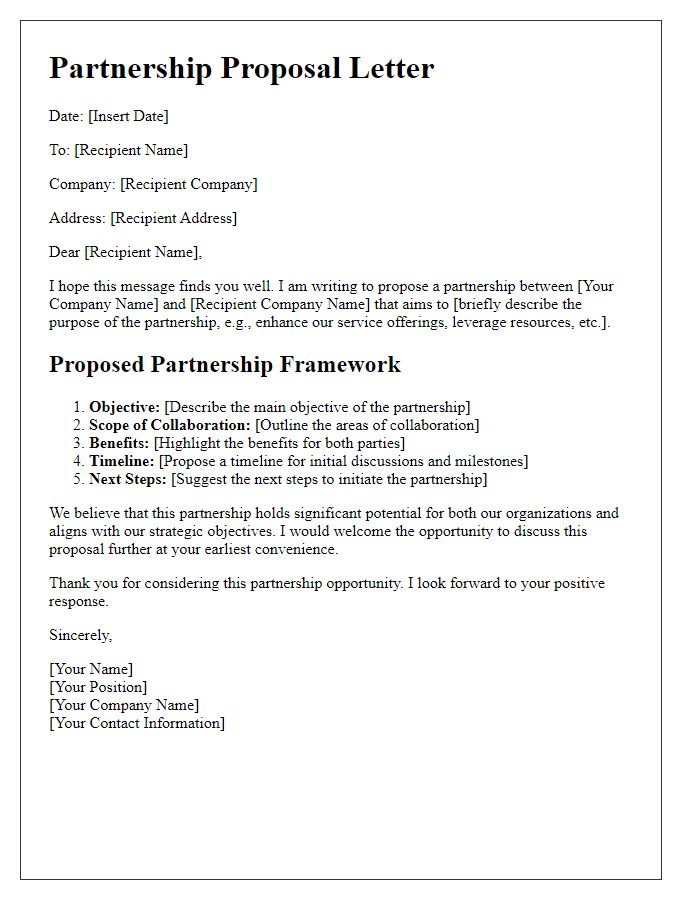 Letter template of proposed partnership framework for analysis