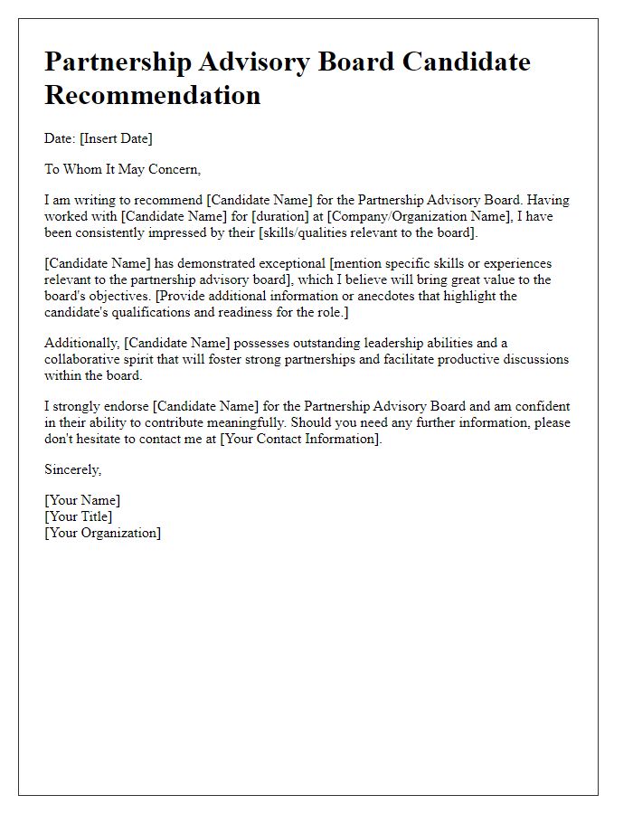 Letter template of partnership advisory board candidate recommendation