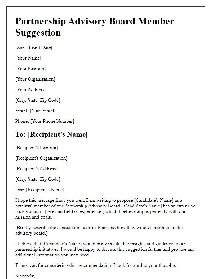 Letter template of partnership advisory board member suggestion