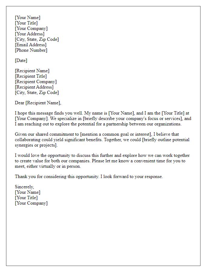 Letter template of introduction for potential partnership engagement.