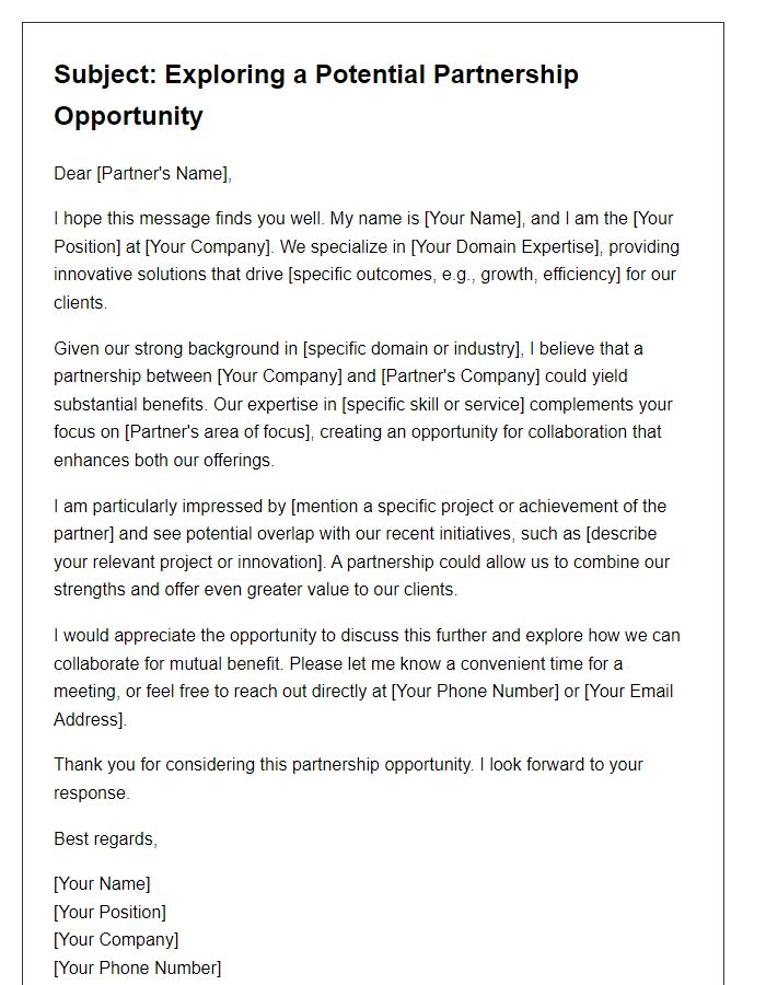 Letter template of partnership outreach showcasing domain expertise.