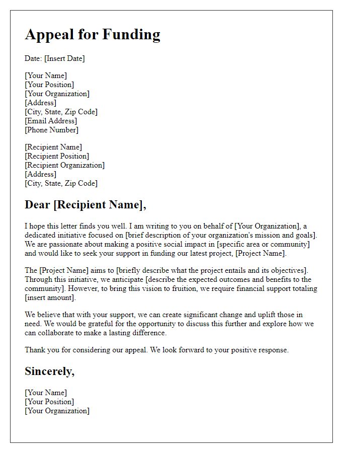 Letter template of appeal for funding in social impact initiatives