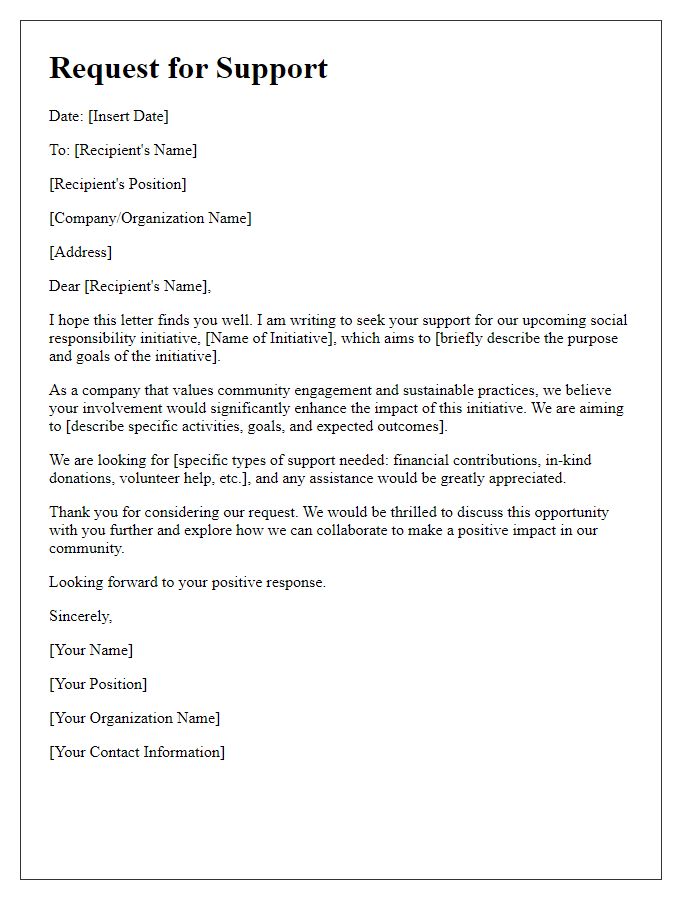 Letter template of request for support in social responsibility initiatives