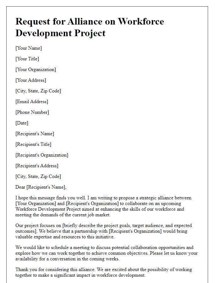 Letter template of alliance request for workforce development project