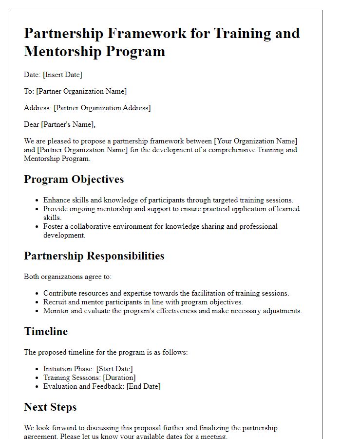 Letter template of partnership framework for training and mentorship program