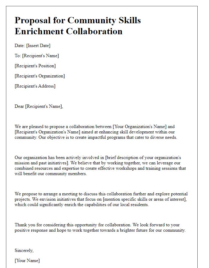 Letter template of proposal for community skills enrichment collaboration