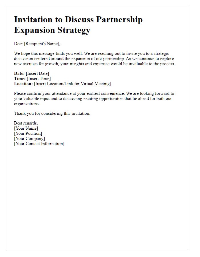 Letter template of invitation for partnership expansion strategy discussion.