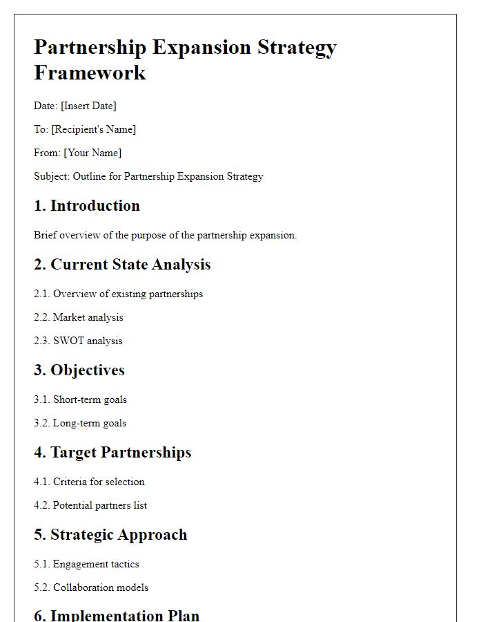 Letter template of outline for partnership expansion strategy framework.