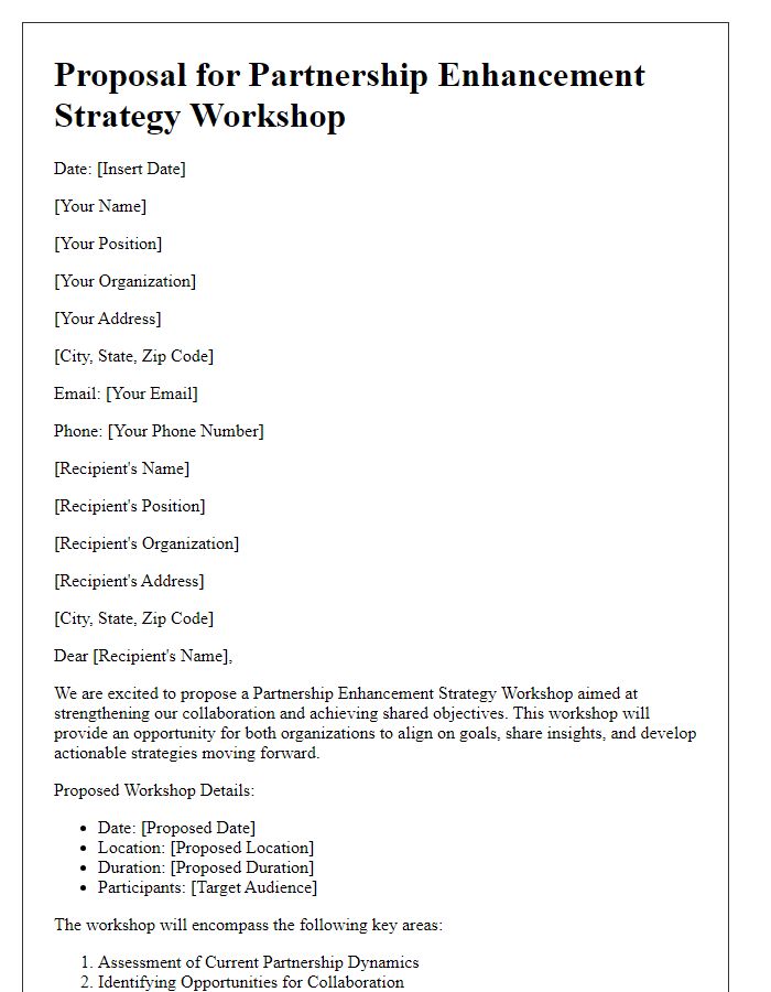 Letter template of proposal for partnership enhancement strategy workshop.