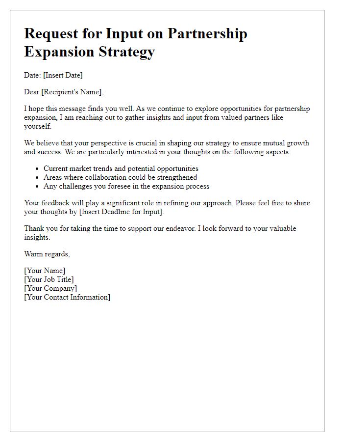 Letter template of request for input on partnership expansion strategy.