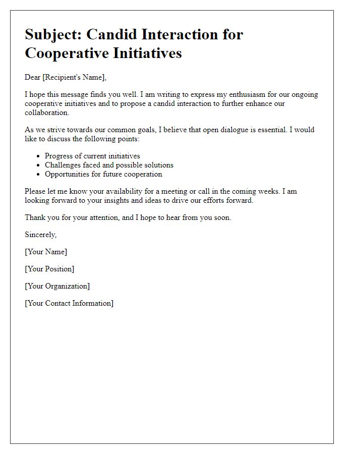 Letter template of candid interaction in cooperative initiatives