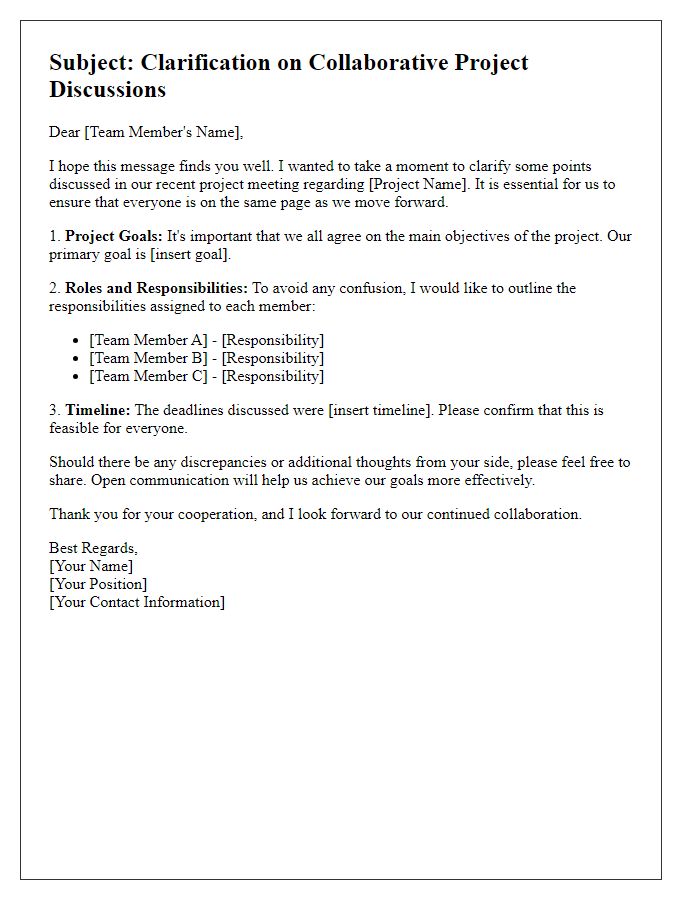 Letter template of clarity in collaborative project discussions