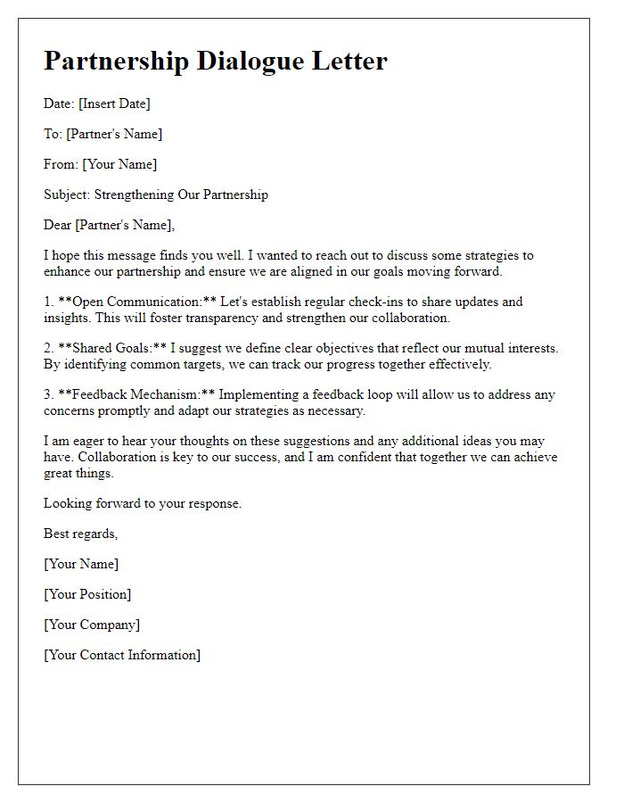 Letter template of clear dialogue in partnership strategies