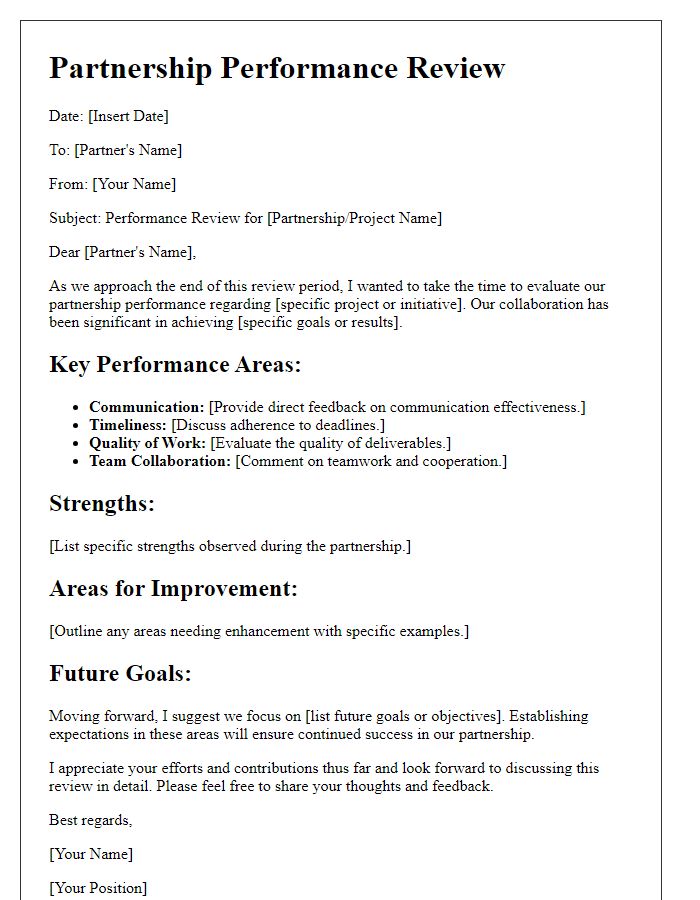 Letter template of directness in partnership performance reviews