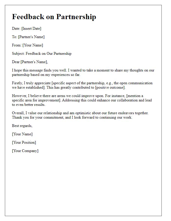 Letter template of truthfulness in partnership feedback