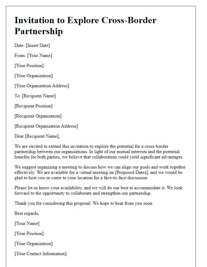 Letter template of invitation for cross-border partnership