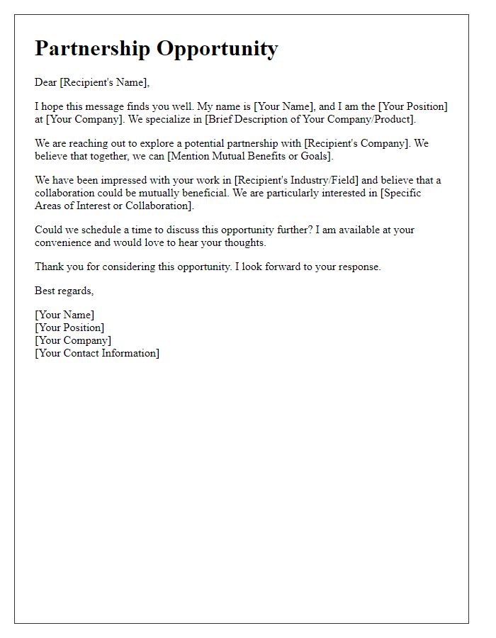 Letter template of outreach for worldwide business partnerships