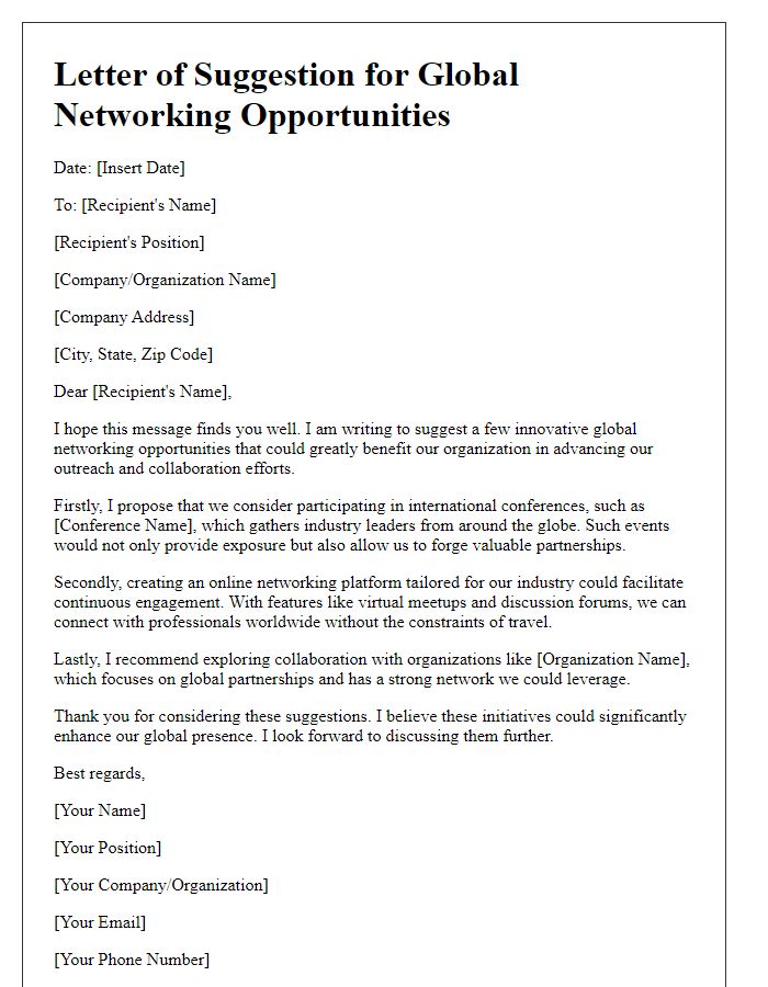 Letter template of suggestion for global networking opportunities