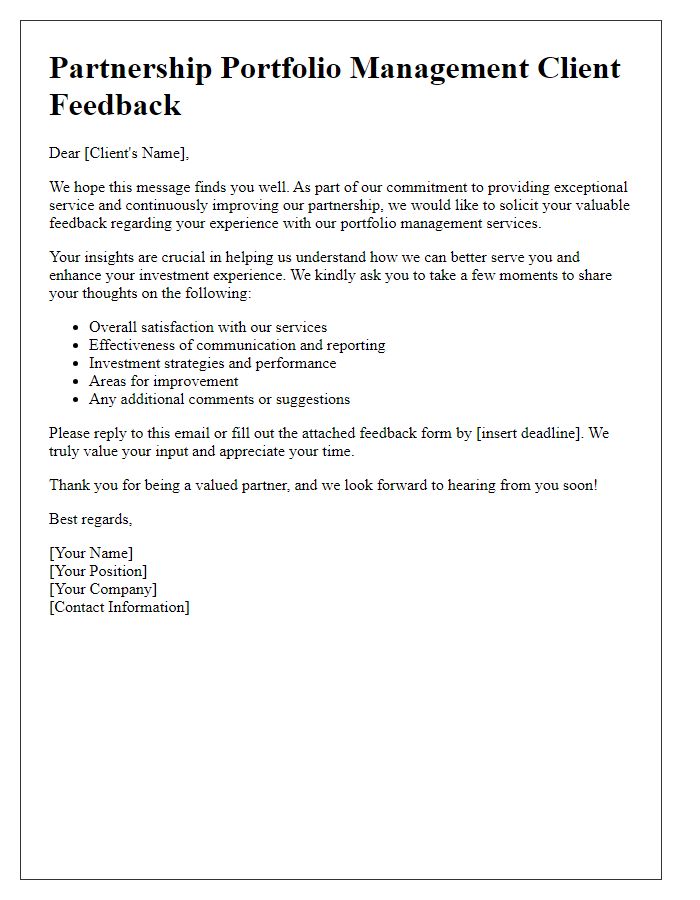 Letter template of partnership portfolio management client feedback solicitation