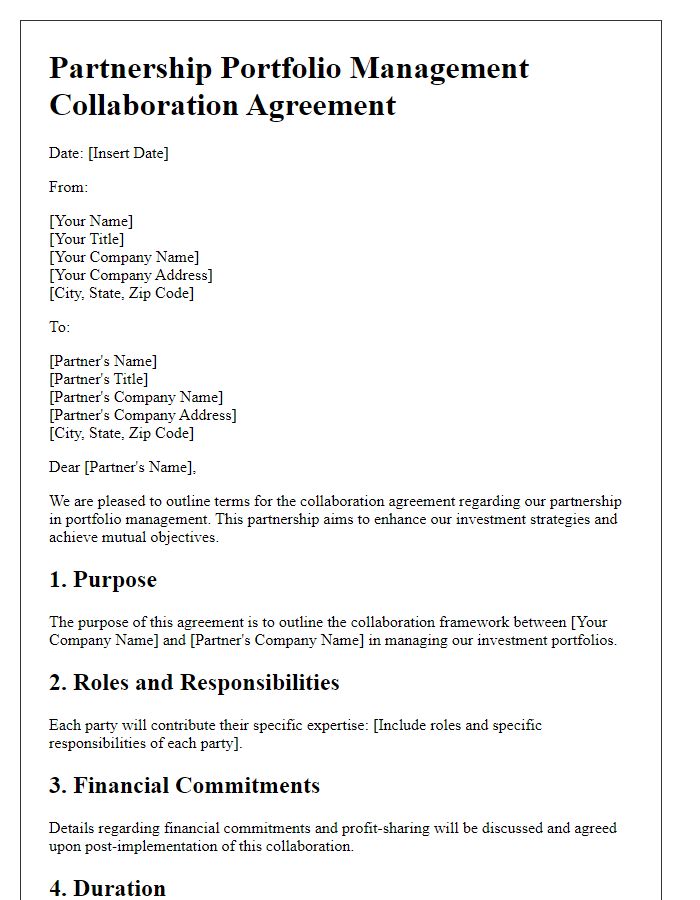 Letter template of partnership portfolio management collaboration agreement