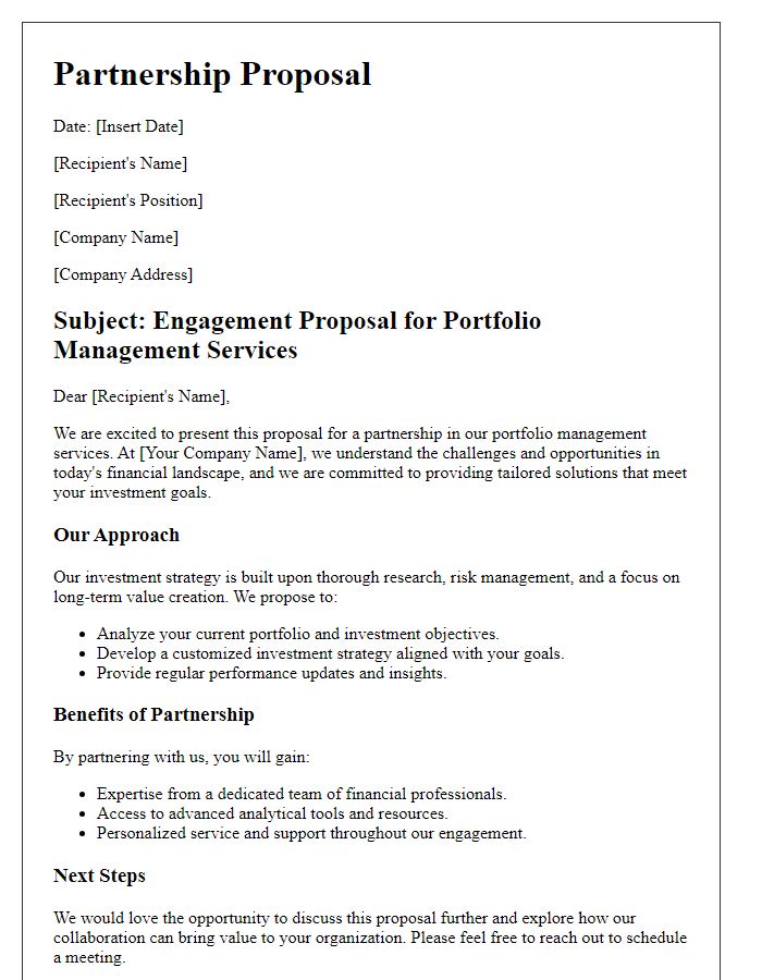 Letter template of partnership portfolio management engagement proposal