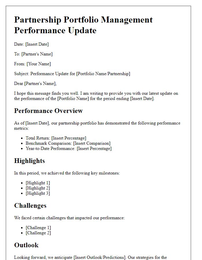 Letter template of partnership portfolio management performance update