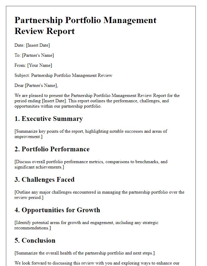 Letter template of partnership portfolio management review report