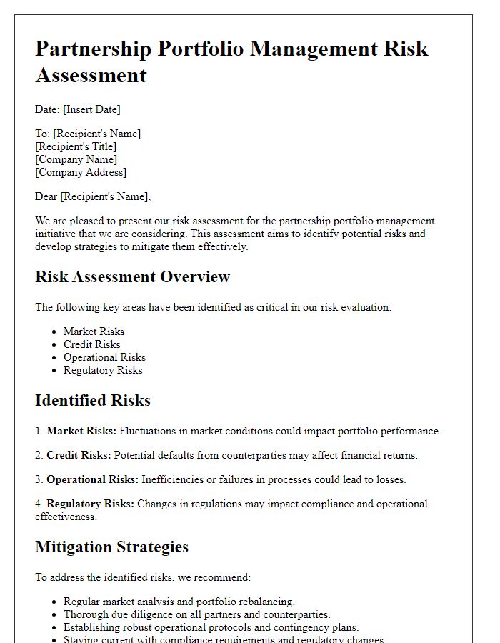 Letter template of partnership portfolio management risk assessment