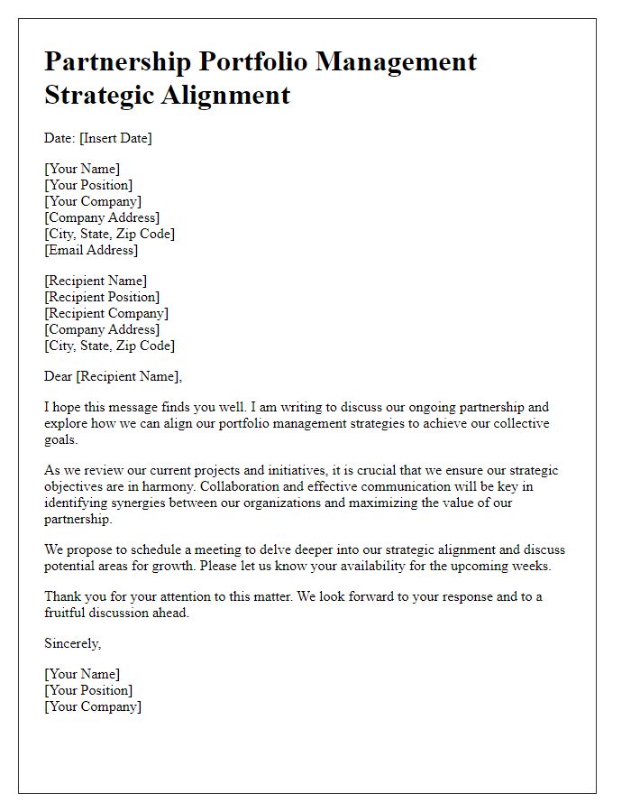 Letter template of partnership portfolio management strategic alignment