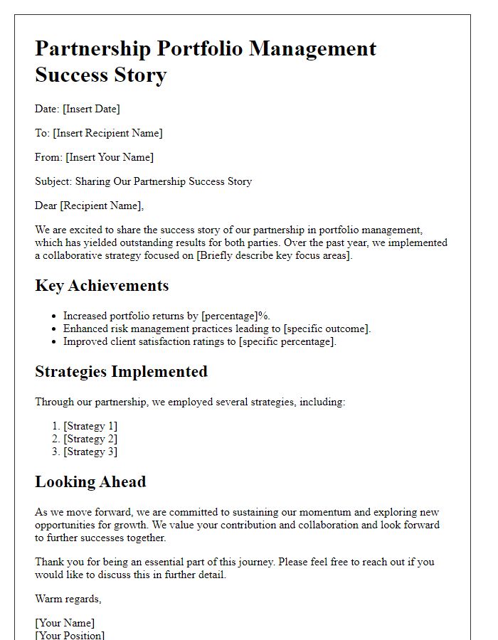 Letter template of partnership portfolio management success story sharing