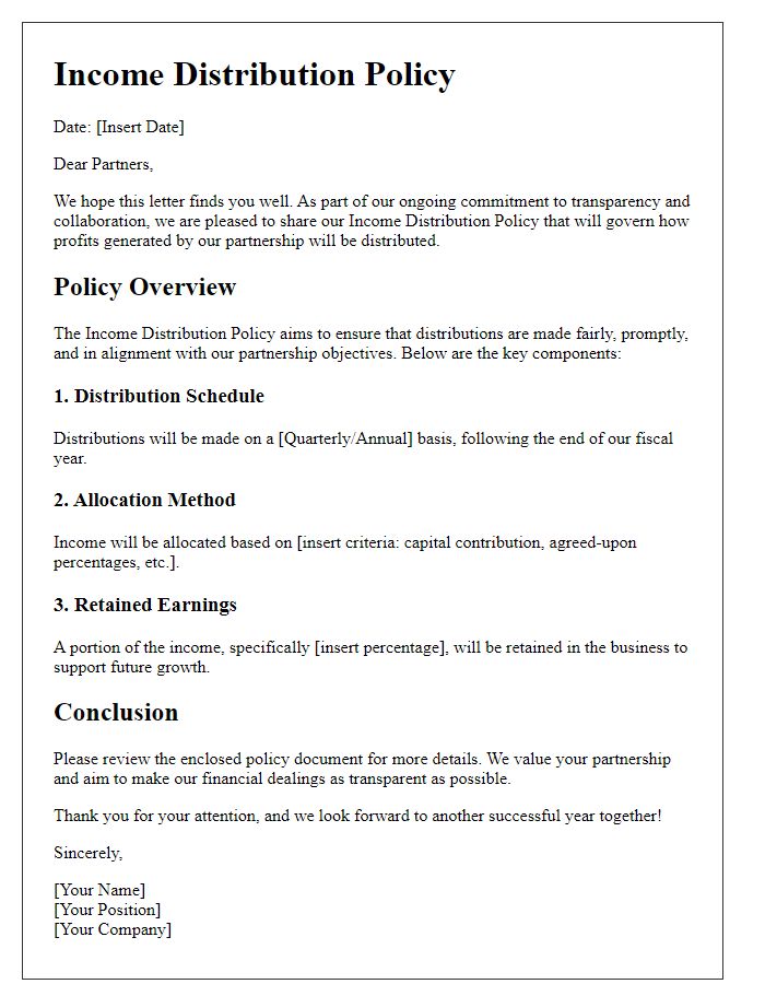 Letter template of income distribution policy for partners