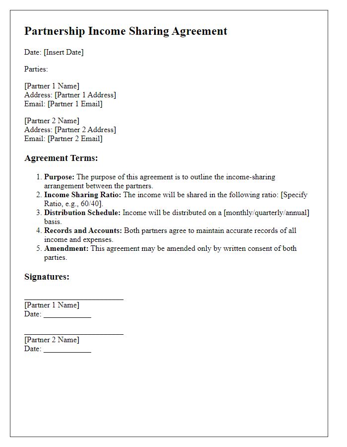 Letter template of partnership income sharing agreement