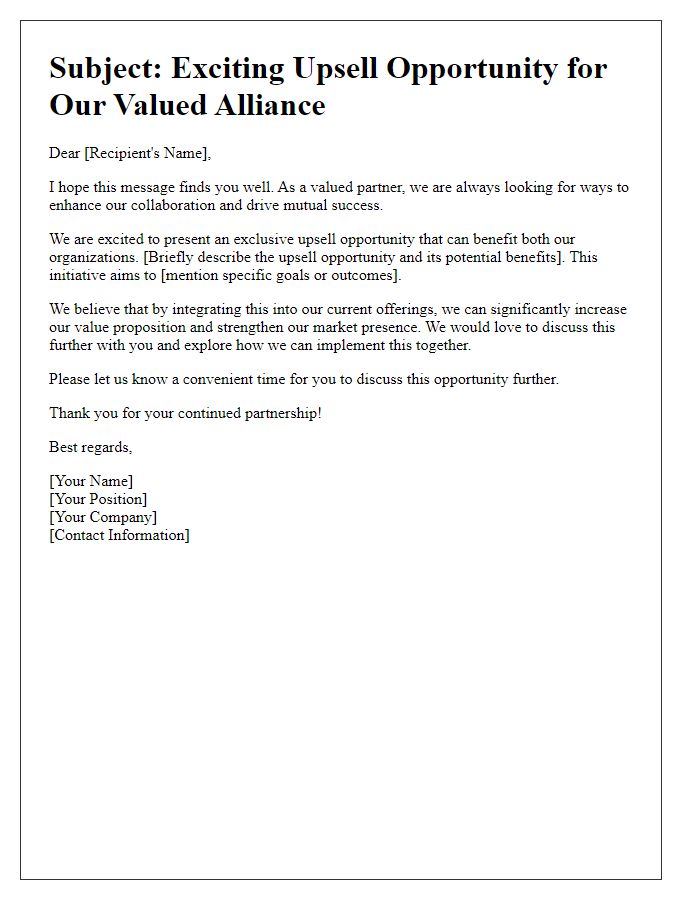 Letter template of alliance upsell opportunity