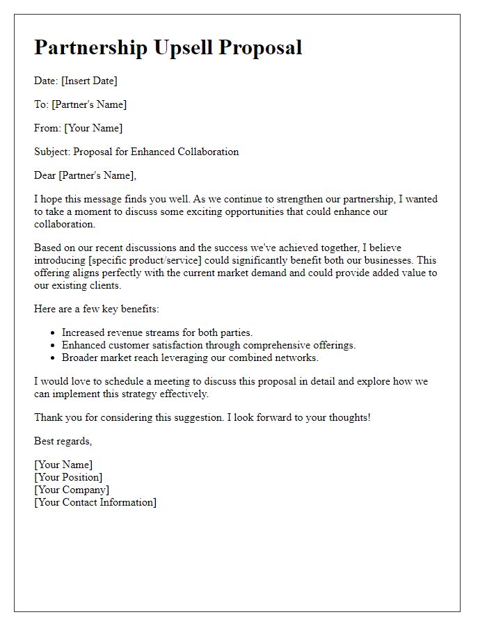 Letter template of business partnership upsell suggestion