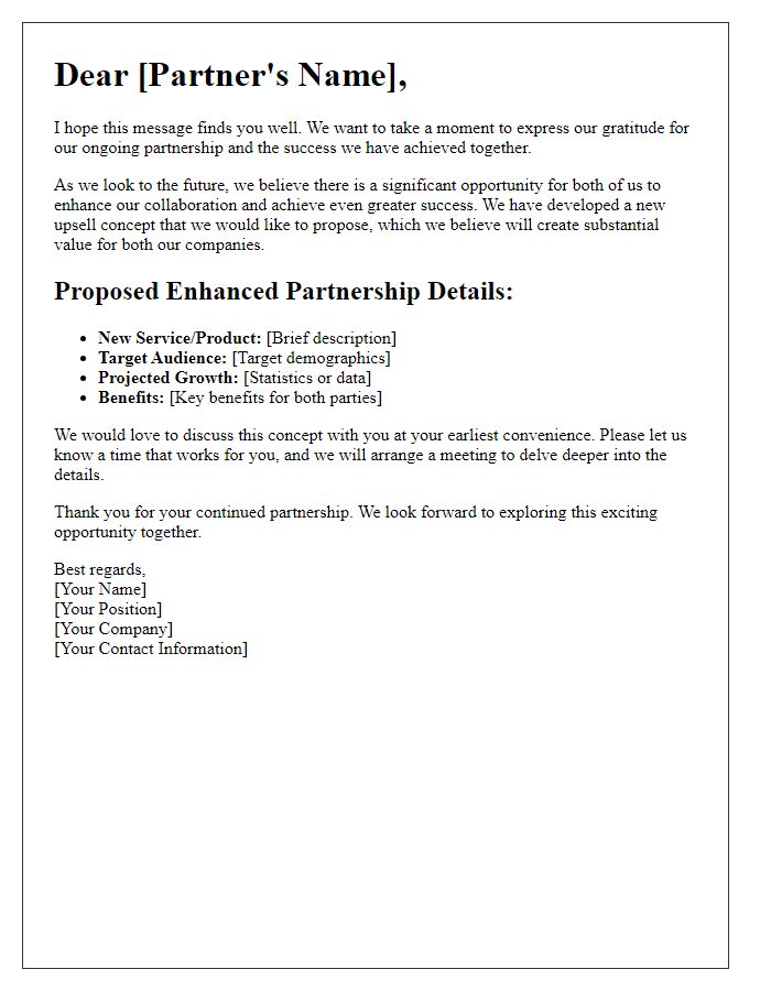 Letter template of enhanced partnership upsell concept