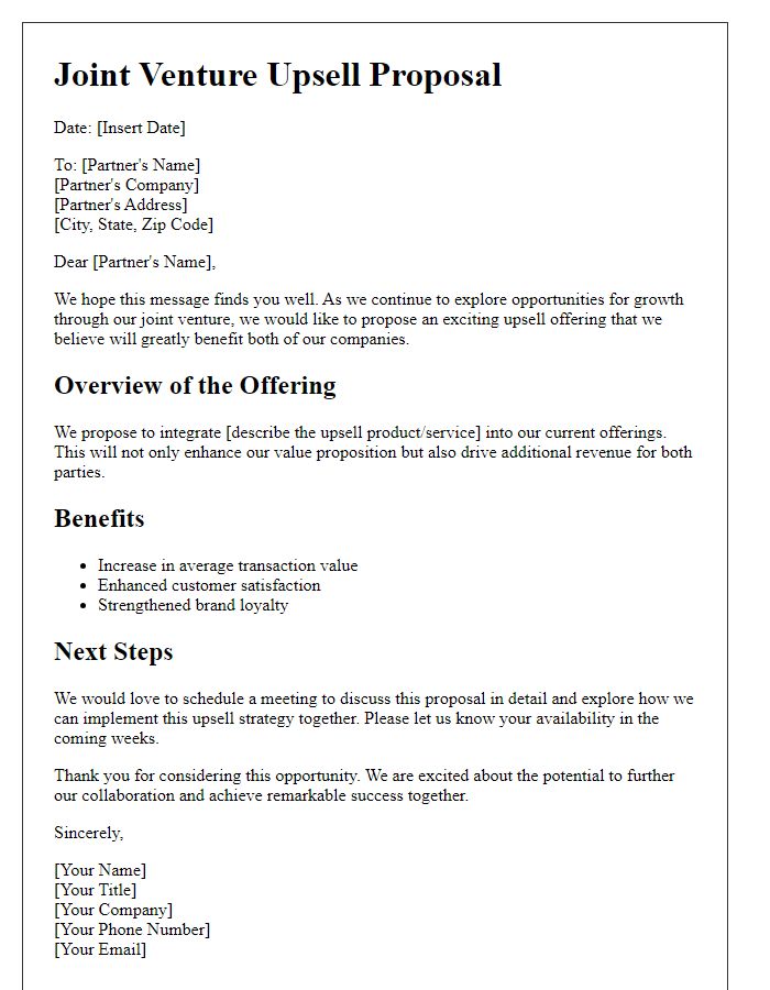 Letter template of joint venture upsell offering