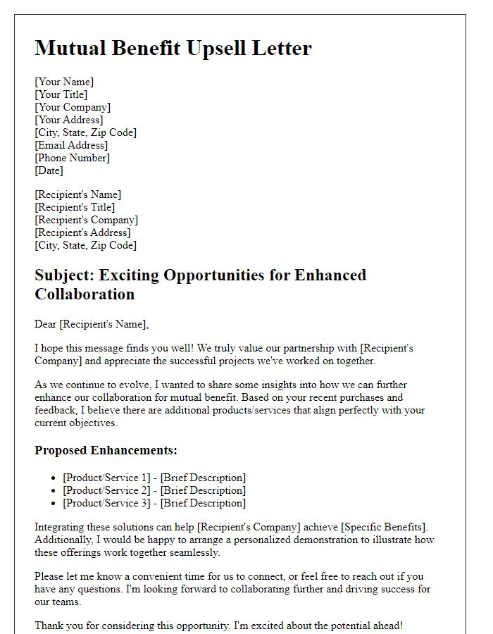 Letter template of mutual benefit upsell framework