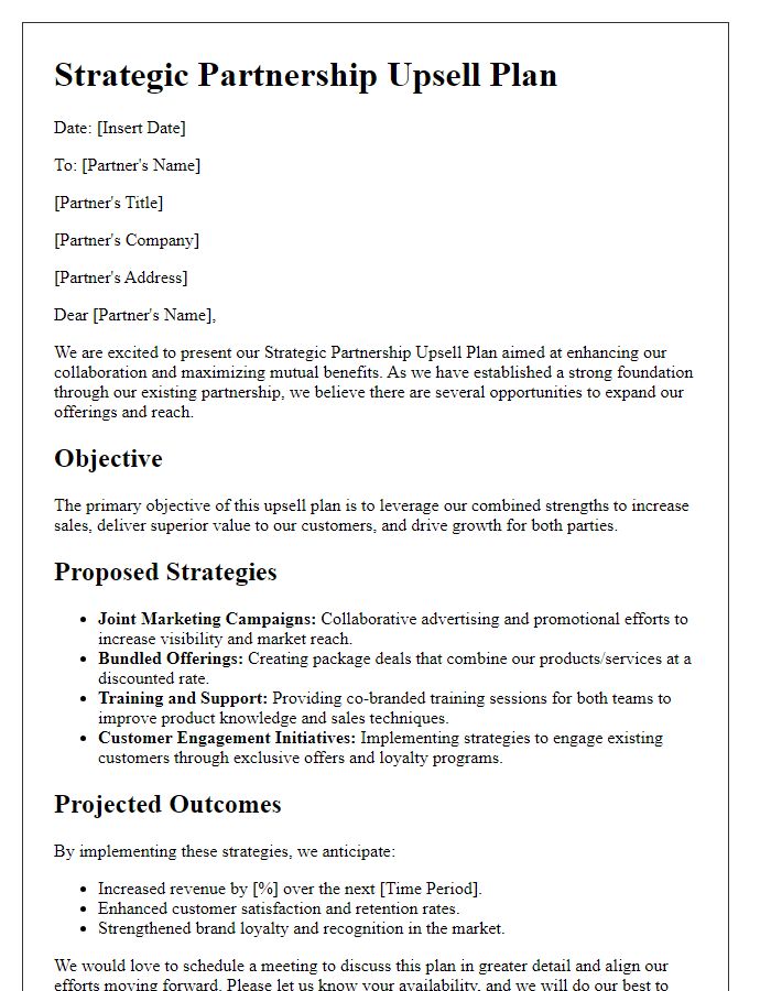 Letter template of strategic partnership upsell plan