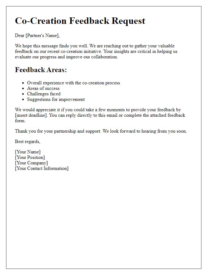 Letter template of Co-Creation Feedback Request for Partners