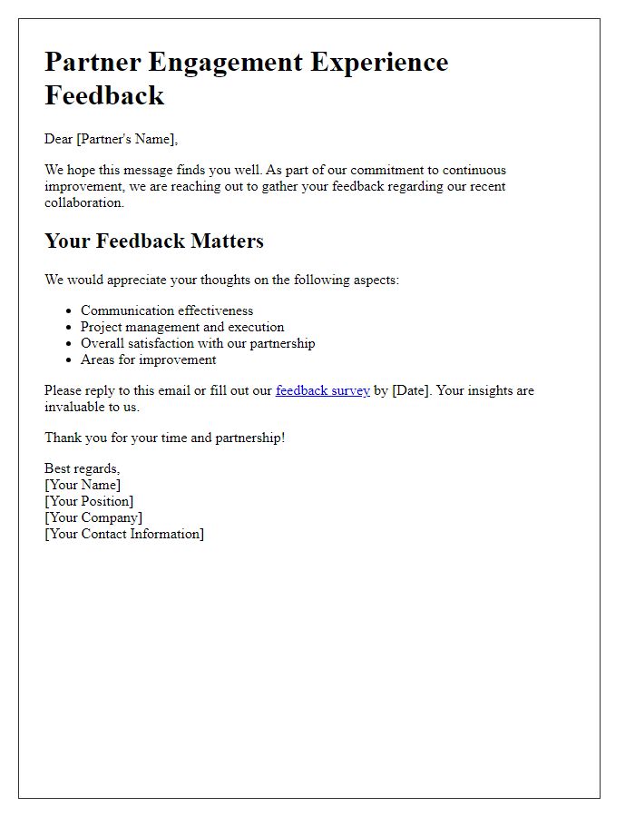 Letter template of Partner Engagement Experience Feedback