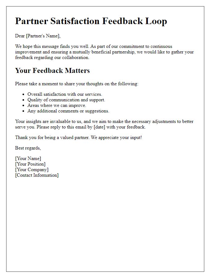 Letter template of Partner Satisfaction Feedback Loop