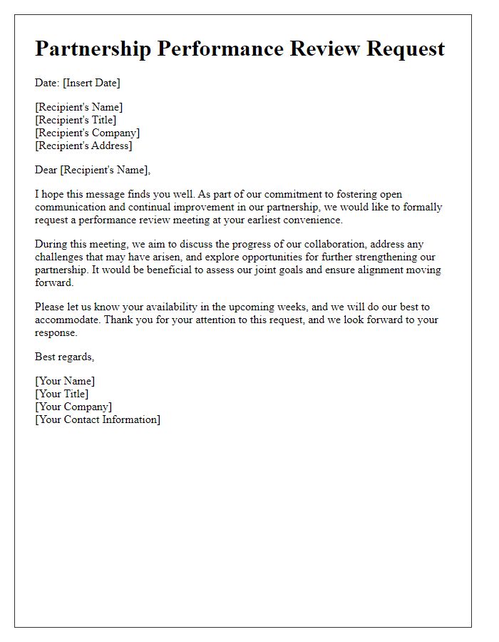 Letter template of Partnership Performance Review Request