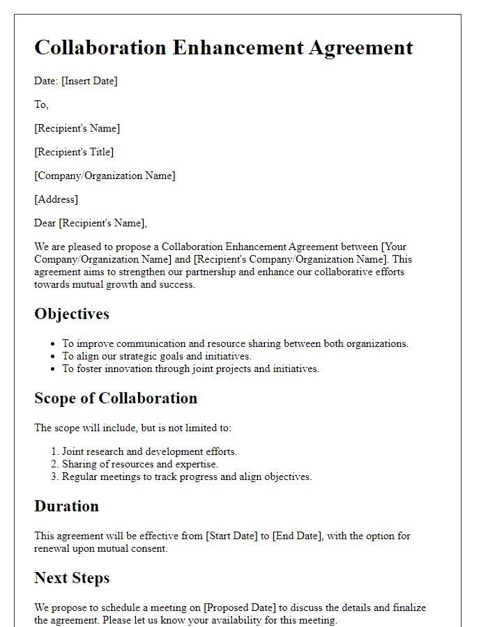 Letter template of collaboration enhancement agreement