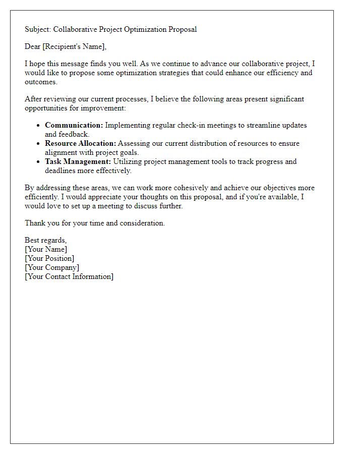 Letter template of collaborative project optimization